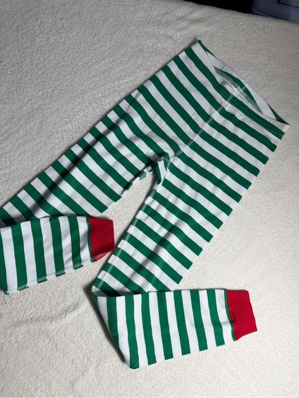 Hanna Andersson Green & White Holiday Stripes Pajama Set | Size 10